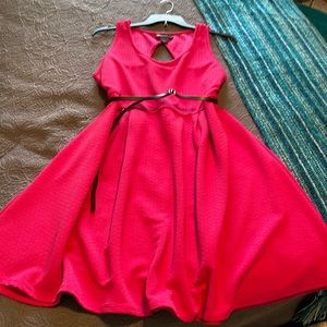 Pink, sleeveless Lane, Bryant dress, size 18, with black belt